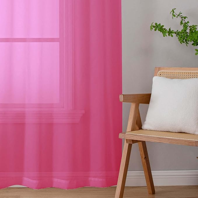 Hot Pink Sheer Curtain for Bedroom Living Room 78 Inches Long 2 Panels Set, Solid Soft Airy Light Filtering Sheer Window Curtains, Modern Rod Pocket Door Curtain, Hot Pink, 42" Wx78 L Inches