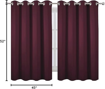LEMOMO Blackout Curtains 52 x 45 inch/Burgundy Red Curtains Set of 2 Panels/Thermal Insulated Room Darkening Bedroom Curtains