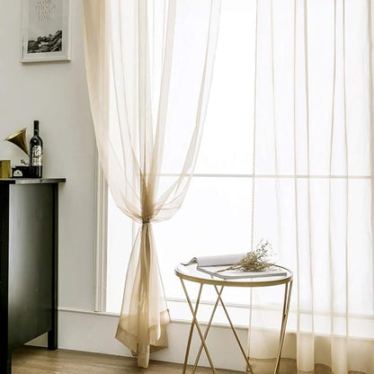 MIULEE Solid Color Sheer Window Curtains Elegant Window Voile Panels/Drapes/Treatment for Bedroom Living Room 2 Panels 54 X 45 Inches Beige