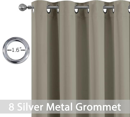 Yakamok 84 Inch Long Light Blocking Blackout Curtains, Room Darkening Thermal Insulated Blackout Drapes with Grommet for Bedroom (52x84Inch, Taupe, 2 Panels)