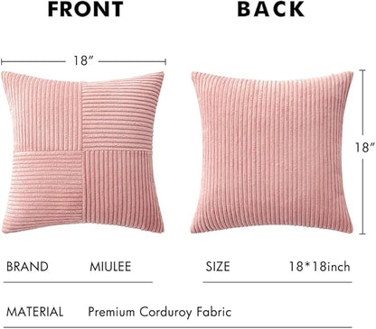 MIULEE Blush Pink Decorative Throw Pillow Covers 18x18 Inch for Couch Bed Sofa Valentines Day Pack of 2 Boho Farmhouse Throw Pillows Soft Cross Corduroy Patchwork Textured Cushion Cases