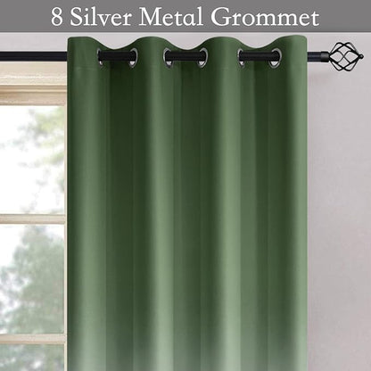 SimpleHome Ombre Room Darkening Curtains for Living Room, Light Blocking Sage Green to Grey White Thick Thermal Insulated Grommet Window Curtains Drapes for Bedroom, 2 Panels, 52x84 inches Length