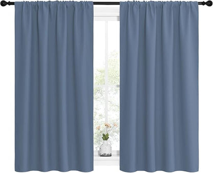 NICETOWN Kitchen Curtains, Short Blackout Curtains & Drapes, Small Window Rod Pocket Draperies for Bedroom (Stone Blue, 42 inches Wide x 54 inches Long, Set of 2)
