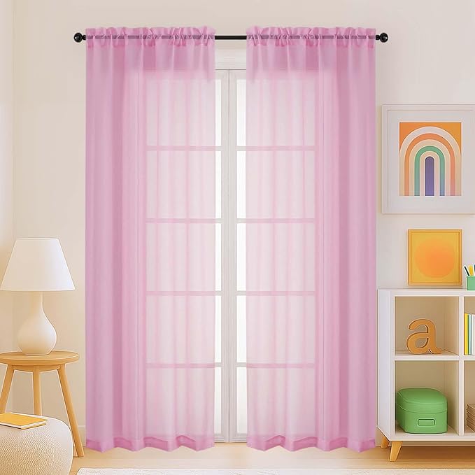 Light Pink Sheer Curtains for Window 72 inches Long 2 Panels Set, Soft Airy Modern Light Filtering Sheer Curtains for Living Room Bedroom, Dual Rod Pocket Solid Window Drapes, 2x42Wx72L inches