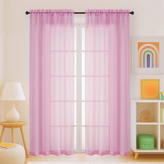 Light Pink Sheer Curtains for Window 72 inches Long 2 Panels Set, Soft Airy Modern Light Filtering Sheer Curtains for Living Room Bedroom, Dual Rod Pocket Solid Window Drapes, 2x42Wx72L inches