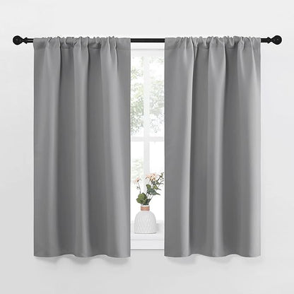 NICETOWN Short Room Darkening Curtains for Kitchen - Home Decoration Thermal Insulated Rod Pocket Blackout Blinds & Drapes for Small Windows (Silver Grey, 2 Panels, W34 x L45 -Inch)