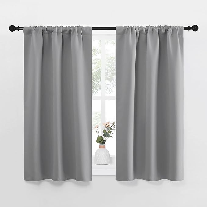 NICETOWN RV Blackout Curtains for Camper Windows, Short Room Darkening Home Decoration Thermal Insulated Rod Pocket Blackout Blinds & Drapes for Small Windows (Silver Grey, 2 Panels, W34 x L40)