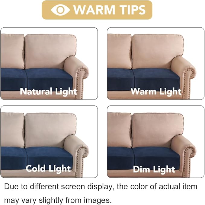 H.VERSAILTEX Velvet Stretch Couch Cushion Cover Plush Cushion Slipcover for Chair Loveseat Sofa Cushion Furniture Protector Seat Cushion Sofa Cover (3 Piece XL Sofa Cushion Covers, Navy)