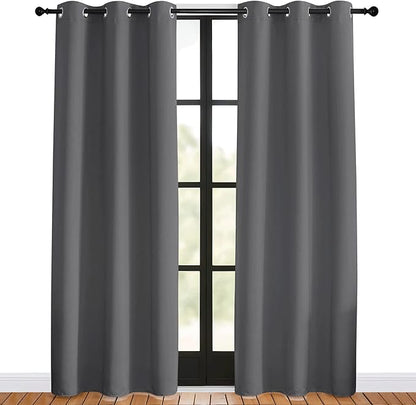 NICETOWN Bedroom Curtains Blackout Drapery Panels, 2 Panels, 42 x 80 inches, Gray, Three Pass Microfiber Thermal Insulated Solid Ring Top Blackout Window Curtains/Drapes