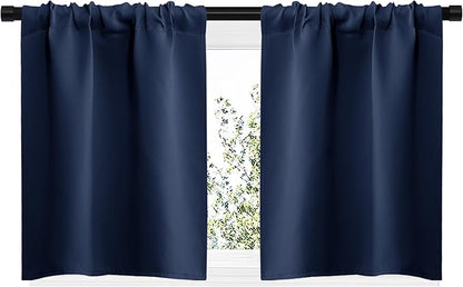 NICETOWN RV Blackout Curtains for Camper Windows, Kitchen Curtains, Short Blackout Curtains & Drapes, Thermal Insulated Rod Pocket Window Treatment Draperies for Nursery (Navy, 29" x 20", Set of 2)