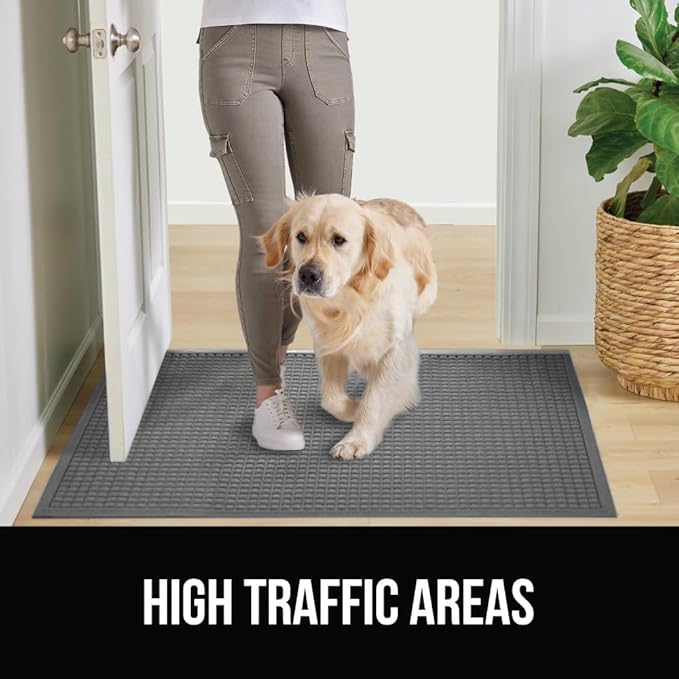 GORILLA GRIP® Ultra Absorbent Front Door Mat Outside Entrance, 47x35, Traps Dirt and Moisture, HydroABSORB Indoor Outdoor Doormat Holds Up to 6 Cups Water, Stain and Fade Resistant Welcome Mat, Grey