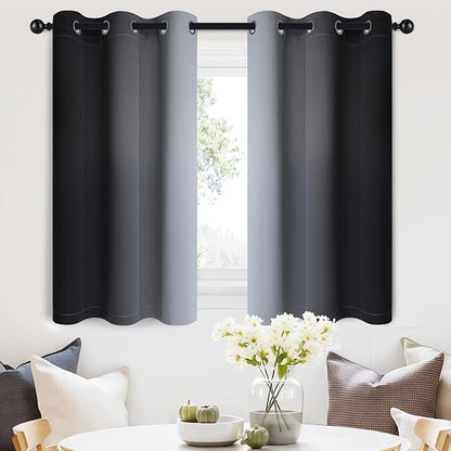 SimpleHome Ombre Room Darkening Curtains 36 inches Length for Bedroom,Grommet Gradient Light Blocking Black Gradient Window Curtains for Living Room,2 Panels, 42x36 inches