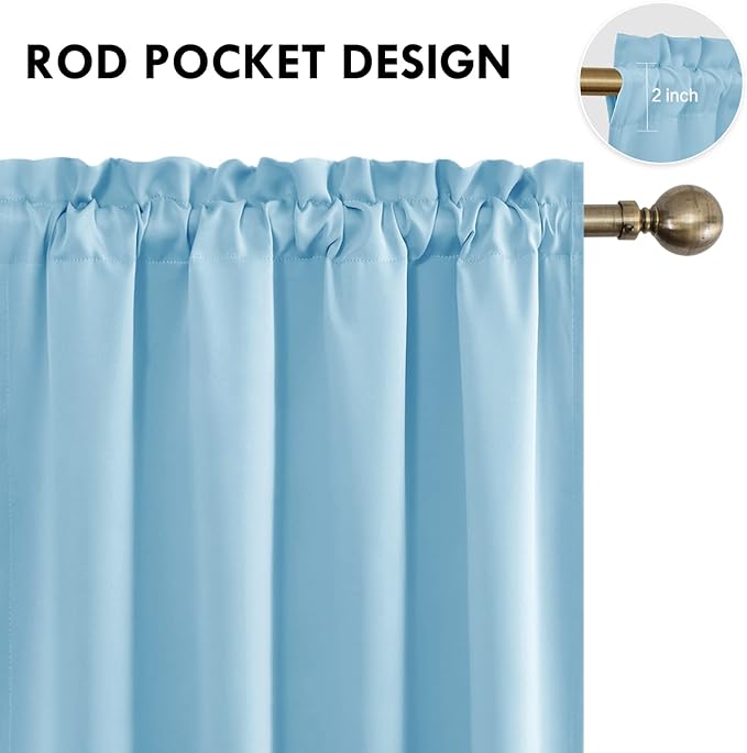 DWCN Blackout Curtains Room Darkening Thermal Insulated Bedroom Curtains Window Curtain Panels, 52 x 84 inches Long, Set of 2 Light Blue Rod Pocket Drapes
