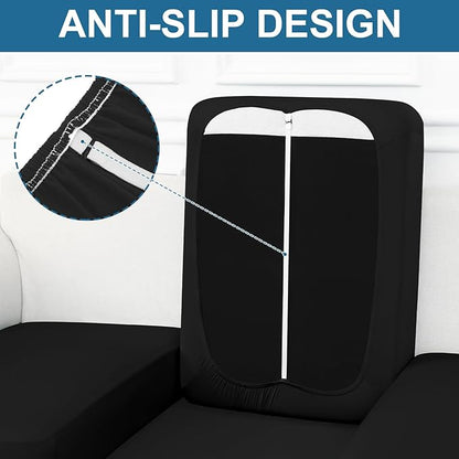 Smiry Printed Couch Cushion Covers, Stretch Soft Couch Covers for Sofa, Washable Non-Slip Sofa Slipcover Furniture Protector for Indoor and Outdoor (3 Pack, Black)