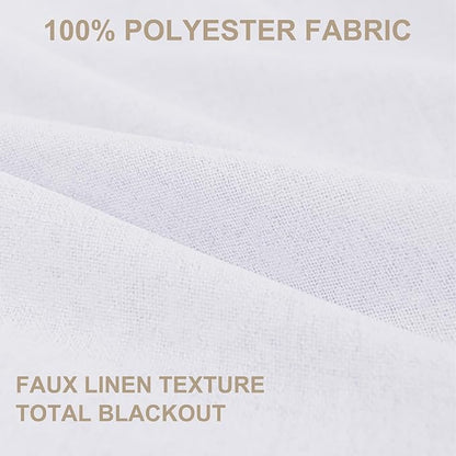 100% Blackout Shield Linen Blackout Curtains for Bedroom 96 Inches Long, Back Tab/Rod Pocket Living Room Drapes, Thermal Insulated Blackout Curtains 2 Panels Set, 50" W x 96" L, Bright White