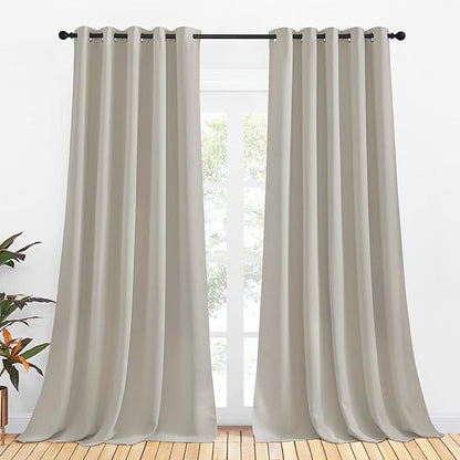 NICETOWN Thermal Insulated Natural Curtains for Living Room, Window Treatment Solid Grommet Room Darkening Drape Panels for Bedroom (Set of 2, 70 by 95 inches Long)