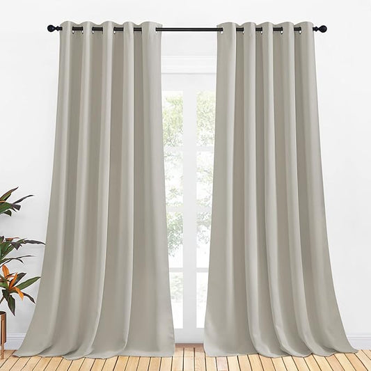 NICETOWN Bedroom Curtains Blackout Drapery Panels, 2 Panels, 70 x 108 inches, Natural, Three Pass Microfiber Thermal Insulated Solid Ring Top Blackout Window Curtains/Drapes
