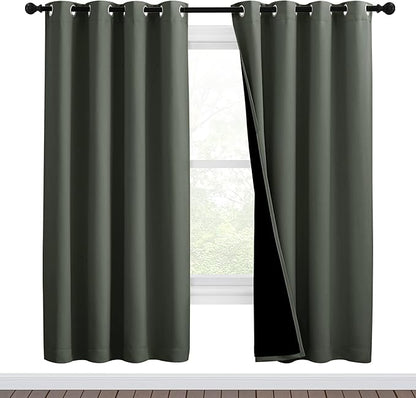 NICETOWN 100% Blackout Window Curtain Panels, Full Light Blocking Drapes with Black Liner for Nursery, 72-inch Drop Thermal Insulated Draperies (Dark Mallard, 2 Pieces, 46-inch Wide Per Panel)