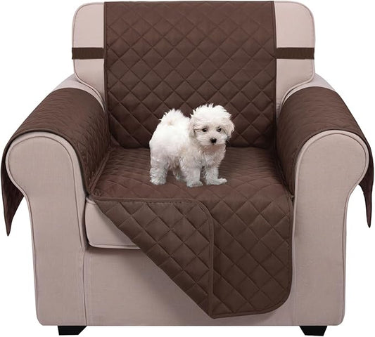U-NICE HOME Recliner Chair Covers Reversible Chair Cover Pet Covers for Dogs with Elastic Straps Water Resistant Diamond Quilted (23''Armchair, Chocolate/Chocolate)