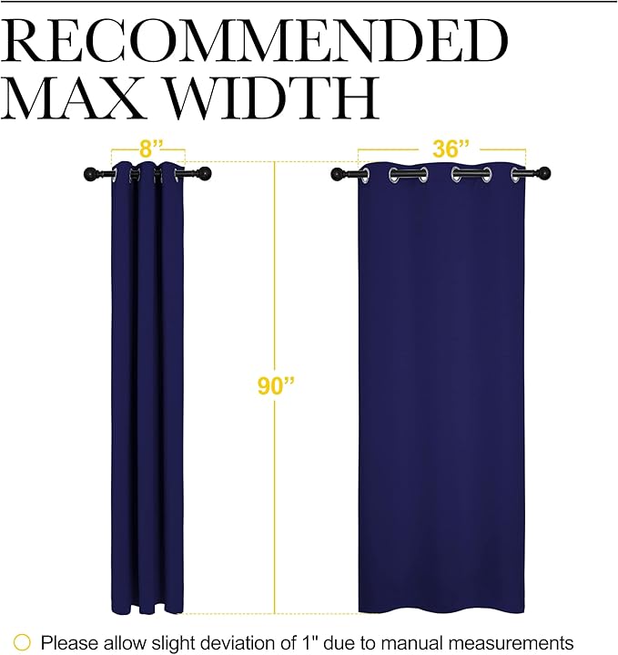 NICETOWN Window Drapes Long Curtains - Living Room Panels Grommet Top Window Treatment for Hall & Guest Room (Navy Blue, 42 inches Wide x 90 inches Long, 2 Pieces)