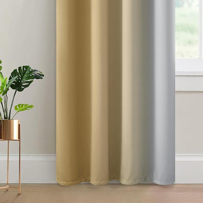 Yakamok Beige and Greyish White Ombre Curtains, Room Darkening Gradient Color Curtains for Bedroom, Light Blocking Thermal Insulated Window Drapes for Living Room(2 Panels, 52x84 Inch)