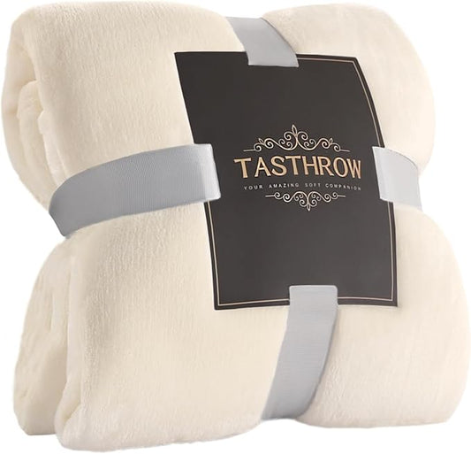 TASTHROW Large Flannel Fleece Throw Blanket, 50×70 Inch - Cozy Lightweight Thick Blanket - All Seasons Suitable for Women, Men and Kids (Two Pack, Creamwhite)
