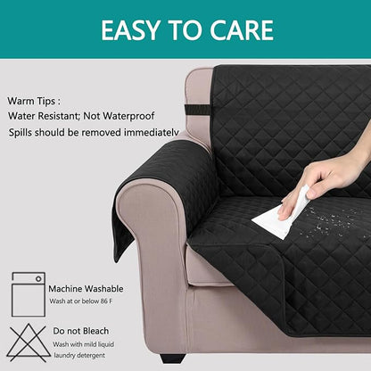 U-NICE HOME Loveseat Sofa Cover Reversible Couch Cover for Dogs with Elastic Straps Water Resistant Furniture Protector for Pets Couch Cover for 2 Cushion Couch (Loveseat, Black/Balck)