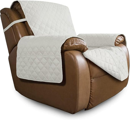 Easy-Going Oversized Recliner Cover Reversible Couch Cover Sofa Cover for Living Room Water Resistant Furniture Protector with Elastic Straps for Pets Dog (Oversized Recliner, Ivory/Ivory)