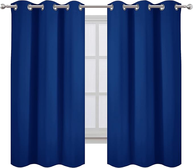 LEMOMO Blackout Curtains 40 x 63 inch/Royal Blue Curtains Set of 2 Panels/Thermal Insulated Room Darkening Bedroom Curtains