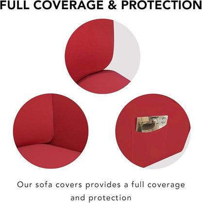 PureFit Super Stretch Sofa Slipcover – Spandex Non Slip Soft Couch Sofa Cover, Washable Furniture Protector with Non Skid Foam and Elastic Bottom for Kids, Pets （Sofa, Red）