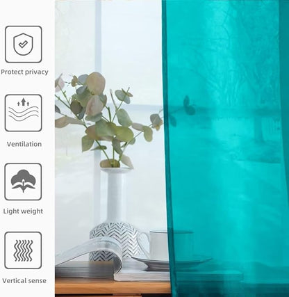 youleyar Solid Sheer Rod Pocket Curtain Voile Draperies 2 Panels White Beige Black Grey Coffee 52 Inch Width 84 Inch Long 1 Pair for Kitchen Bedroom Children Living Room Yard (Peacock Blue,52Wｘ84L)
