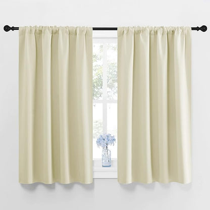 NICETOWN Blackout Curtains for Bedroom, Home Decorations Thermal Insulated Solid Rod Pocket Blackout Drapes for Cafe (Beige, One Pair, 42 x 48-inch)