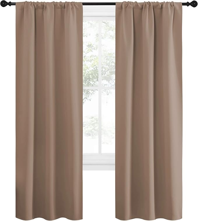 NICETOWN Kitchen Window Blackout Curtains - Window Treatment Thermal Insulated Rod Pocket Small Blackout Draperies/Drapes for Bedroom/Kitchen (Cappuccino, Set of 2, 34 in x 72 in (W x L)