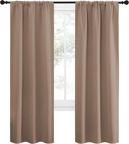 NICETOWN Kitchen Window Blackout Curtains - Window Treatment Thermal Insulated Rod Pocket Small Blackout Draperies/Drapes for Bedroom/Kitchen (Cappuccino, Set of 2, 34 in x 72 in (W x L)
