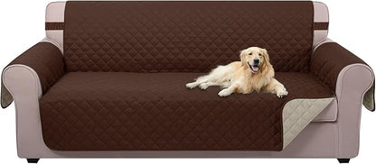 U-NICE HOME Large Sofa Cover Reversible Couch Cover for Dogs with Elastic Straps Water Resistant Furniture Protector for Pets Couch Cover for 4 Cushion Couch (Oversized Sofa, Brown/Beige)