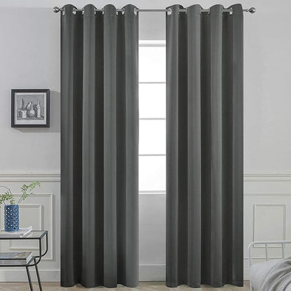 Yakamok Blackout Curtains Room Darkening Thermal Insulated Window Panels,Solid Grommet Top Drapes for Bedroom/Living Room(52Wx90L, Dark Grey, 2 Panels)