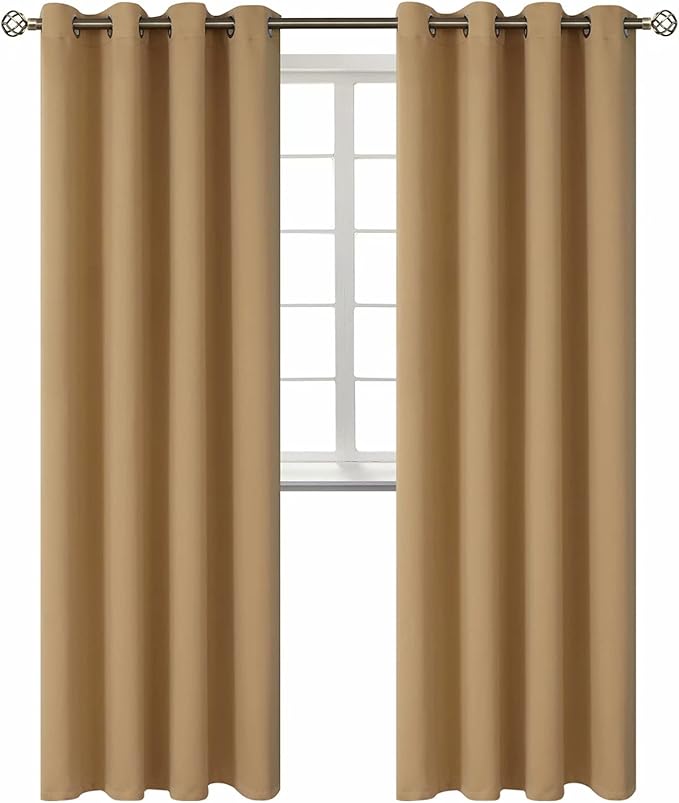 BGment Blackout Curtains for Bedroom - Grommet Thermal Insulated Room Darkening Curtains for Living Room, Set of 2 Panels (52 x 95 Inch, Khaki)