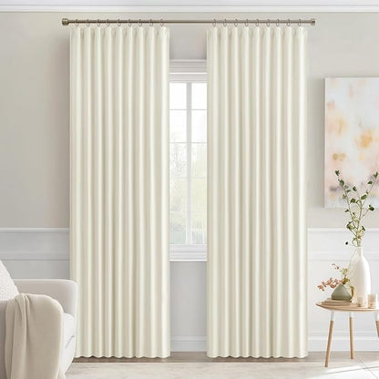 MIULEE Cream Back Tab Blackout Curtains 90 Inches Long 2 Panels Set for Living Room Bedroom Privacy, Rod Pocket/Pinch Pleat Thermal Insulated Room Darkening Pleated Light Blocking Drapes