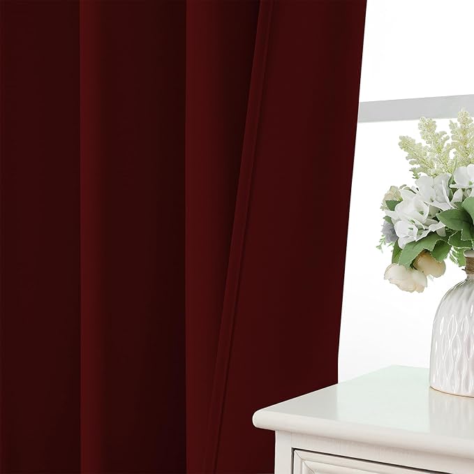 CUCRAF Burgundy Red Blackout Curtains 72 inch Length 2 Panels Set, Rod Pocket Room Darkening Drapes for Bedroom Living Room, Insulated Thermal Light Blocking Window Curtain (W52 x L72 Inch)