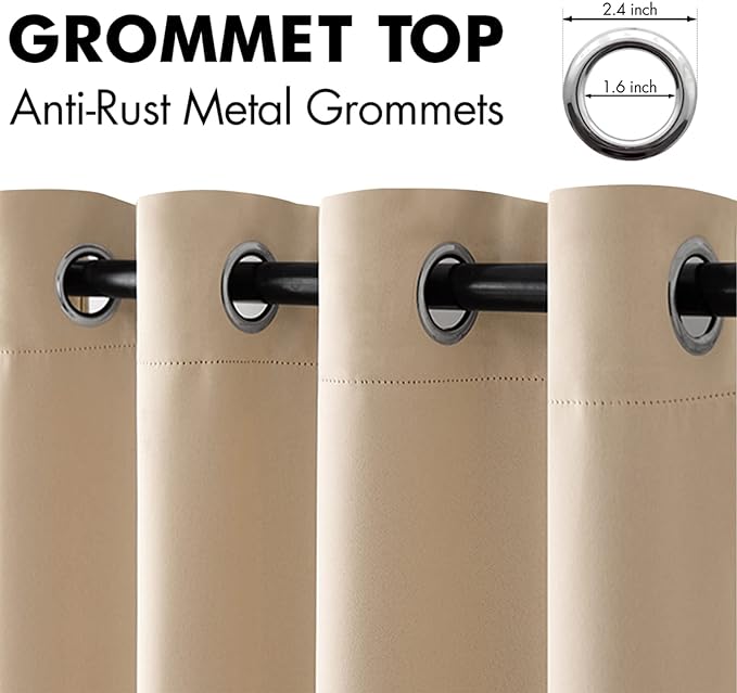 MIULEE Blackout Curtains 96 Inches Long for Bedroom Living Room Thermal Insulated Room Darkening Grommet Top Solid Light Blocking Drapery Set of 2 Window Panels Beige