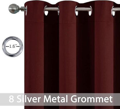 Yakamok 36 Inch Blackout Curtains for Kitchen, Grommet Sunlight Block Energy Saving Window Drapes for Bedroom Bathroom, Burgundy Red, 52Wx36L, 2 Panels