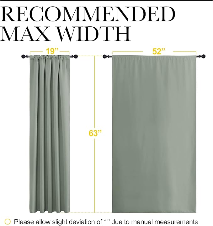 NICETOWN Window Curtains Blackout Drapes - Thermal Insulated Solid Rod Pocket Blackout Curtains/Draperies for Living Room (Greyish Green, One Pair, 52 by 63-Inch)