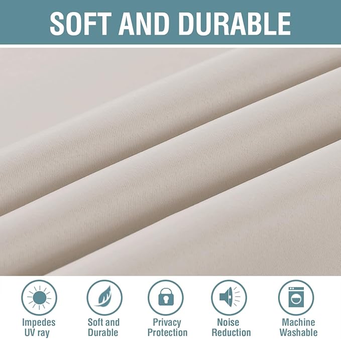 H.VERSAILTEX Blackout Curtain for Living Room Thermal Insulated Window Treatment Curtain Extra Long 96 inch Length Energy Saving Grommet Top Blackout Drape, One Panel, Natural, 52" W x 96" L