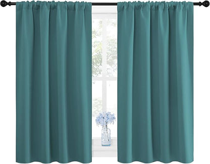 NICETOWN Window Curtains Blackout Drapes - Thermal Insulated Solid Rod Pocket Blackout Curtains/Draperies for Living Room (Sea Teal, One Pair, 42 by 45-Inch)