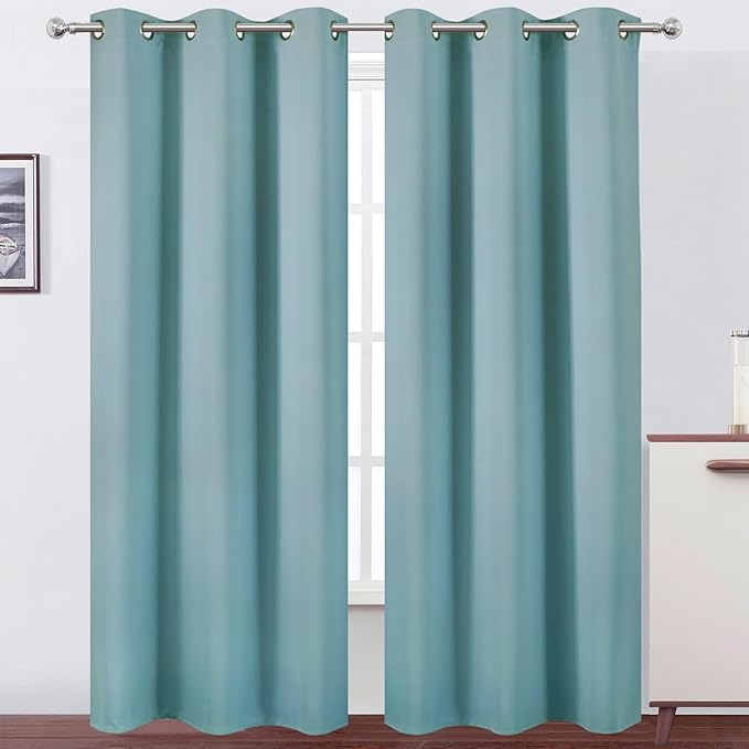 LEMOMO Stone Blue Thermal Blackout Curtains/42 x 84 Inch/Set of 2 Panels Room Darkening Curtains for Bedroom