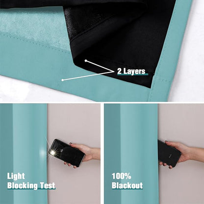 ChrisDowa 100% Blackout Curtains 54 inch Long for Bedroom with Black Liner, 2 Thick Layers Total Blackout Thermal Insulated Grommet Window Curtains 2 Panels Set (Aqua, 42 x 54 Inch)