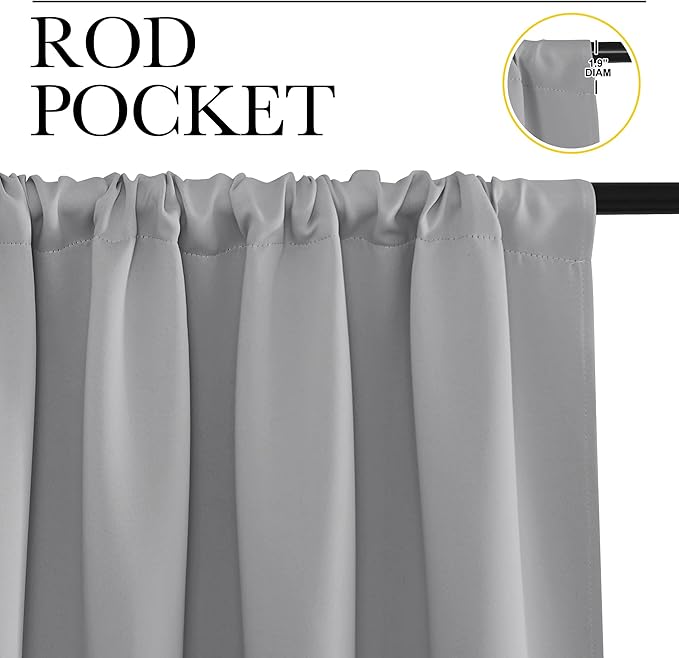 NICETOWN 2 Panels Blackout Curtains, Rod Pocket Window Curtains Room Darkning Drapes for Bedroom/Living Room, Thermal Insulated Solid Draperies for Home Office/Study, 62 by 72-Inch, Silver Grey
