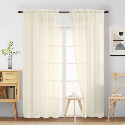 Cream Sheer Curtains 84 Inches Long 2 Panels, Elegant Airy Transparent Light Filtering Window Curtains, Window Drapes for Living Room Bedroom, Top Dual Rod Pocket Design, 2x42Wx84L Inches