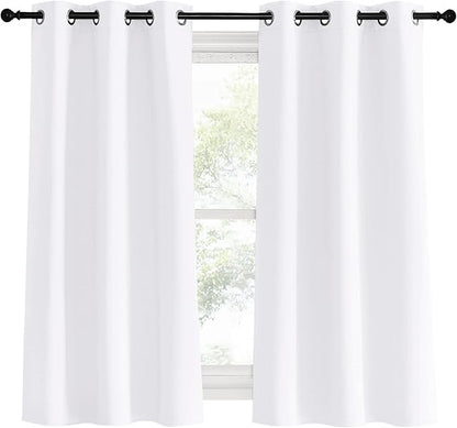 NICETOWN White Curtains for Living Room, Set of 2, W34 x L60, Thermal Insulated Window Treatment 50% Light Blocking Solid Grommet Top for Bedroom/Girl's, Adult Room