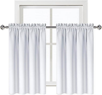 DWCN White Short Room Darkening Curtains for Kitchen/Bedroom, 42 x 36 inches Long - Energy Saving Window Drapes for Nursery with Rod Pocket, Set of 2 Panels